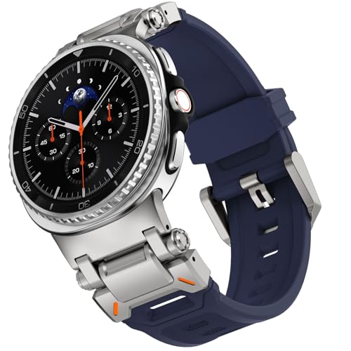 WINGLE Compatible for Galaxy Watch 8/8 Classic Band Samsung Galaxy Watch 8 44mm 40mm 46mm Men Sport Bands Military Rugged Durable Armor Silicone Rubber Strap Stainless Steel Metal Connector, Blue - Image 1