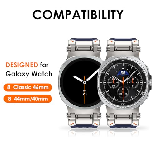 WINGLE Compatible for Galaxy Watch 8/8 Classic Band Samsung Galaxy Watch 8 44mm 40mm 46mm Men Sport Bands Military Rugged Durable Armor Silicone Rubber Strap Stainless Steel Metal Connector, Blue - Image 2