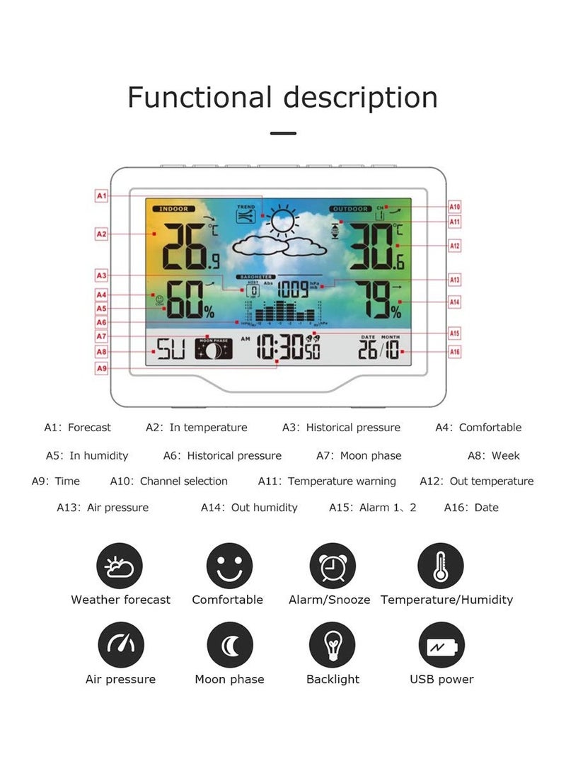 محطة الطقس مع مستشعر خارجي، محطة الطقس لاسلكية للداخل والخارج، مع ساعة منبه رقمية، التنبؤ بالطقس، قياس درجة الحرارة، مقياس الضغط الجوي. - pzsku/Z3AA629ACBCA533658A4CZ/45/_/1731391171/557a6b99-edf9-4b12-aa48-072edf3d22dc