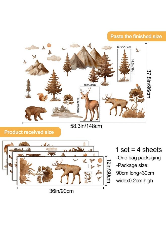 LiveGallery Cartoon Large Forest Pine Tree and Animals Wall Decor Deer Bear Squirrels Bird Silhouette Sticker DIY Peel and Stick Cloud Mountain Wall Decal for Kids Baby Boys Bedroom Living Room Nursery (Brown) - Image 2