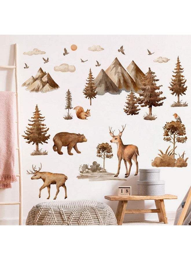 LiveGallery Cartoon Large Forest Pine Tree and Animals Wall Decor Deer Bear Squirrels Bird Silhouette Sticker DIY Peel and Stick Cloud Mountain Wall Decal for Kids Baby Boys Bedroom Living Room Nursery (Brown) - Image 4