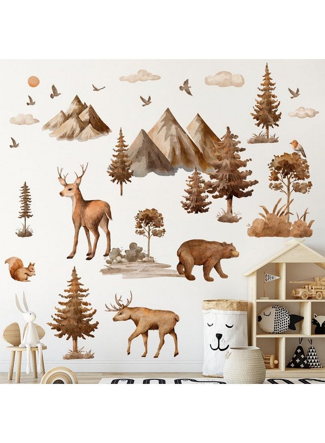 LiveGallery Cartoon Large Forest Pine Tree and Animals Wall Decor Deer Bear Squirrels Bird Silhouette Sticker DIY Peel and Stick Cloud Mountain Wall Decal for Kids Baby Boys Bedroom Living Room Nursery (Brown) - Image 5