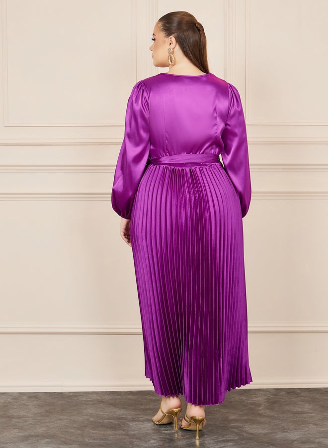 Styli Pleated Satin Dress - Image 4
