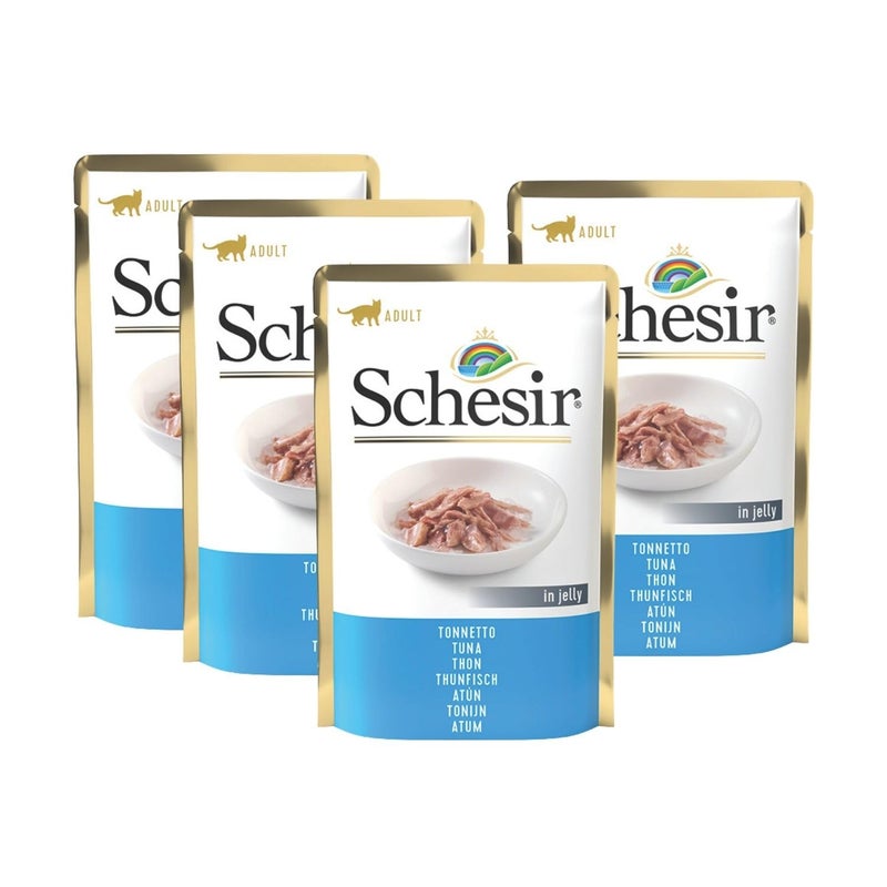 Schesir Wet Cat Food Tuna in Jelly,Protein-Rich, Omega-Enriched, Soft Texture, Natural Ingredients, Easy to Digest, Ideal for Adult Cat Health,85g x 4 Pack - Image 1
