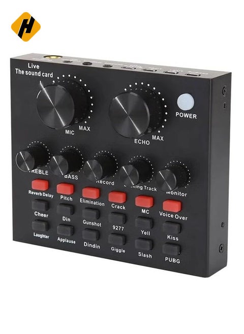 V8-Live Sound Card, Audio Mixer USB External Sound Card Headset Microphone Live Sound Card Karaoke for Double Cell Phone Live Computer PC Live Recording Home KTV Voice Chat