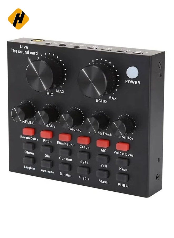 HuHa - V8-Live Sound Card, Audio Mixer USB External Sound Card Headset Microphone Live Sound Card Karaoke for Double Cell Phone Live Computer PC Live Recording Home KTV Voice Chat - Image 1