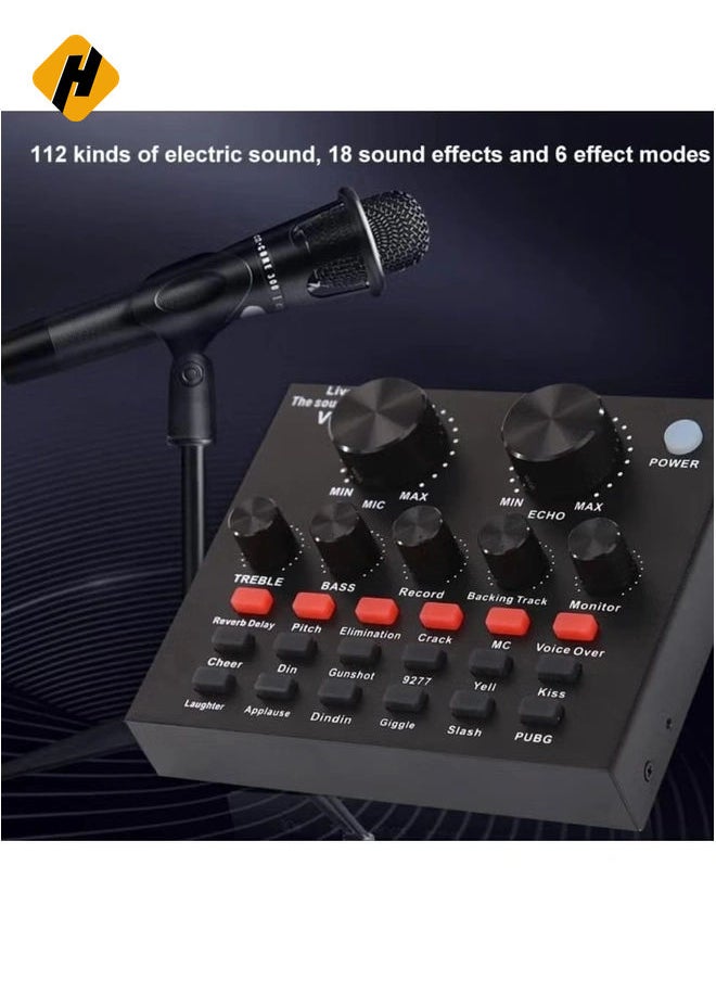 HuHa - V8-Live Sound Card, Audio Mixer USB External Sound Card Headset Microphone Live Sound Card Karaoke for Double Cell Phone Live Computer PC Live Recording Home KTV Voice Chat - Image 1