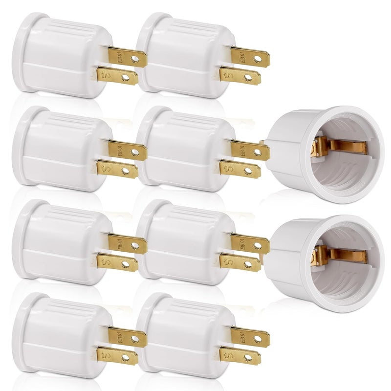 EMNOOTI Outlet to Socket Adapter, Plug-in Light Socket, Convert Outlet to Light Bulb Socket, Polarized 2-Prong Outlet to E26 E27 Screw Base Bulb Socket, 660 Watt, 125 Volt, UL Listed (10-Pack) - Image 1