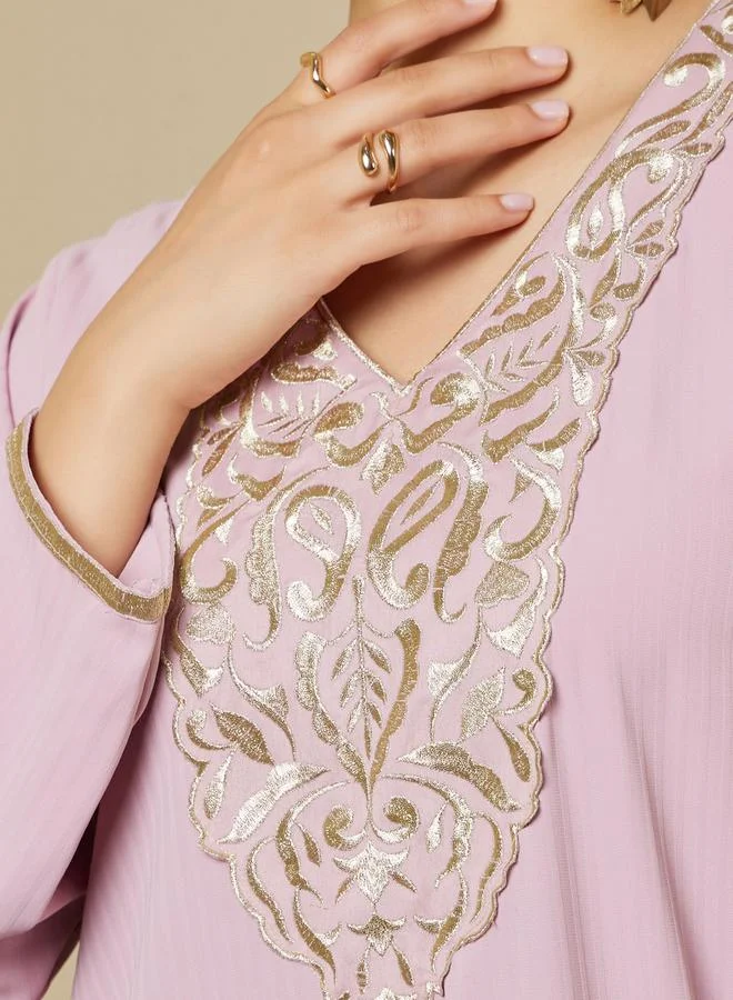 Styli Embroidered V Neck A-Line Jalabiya