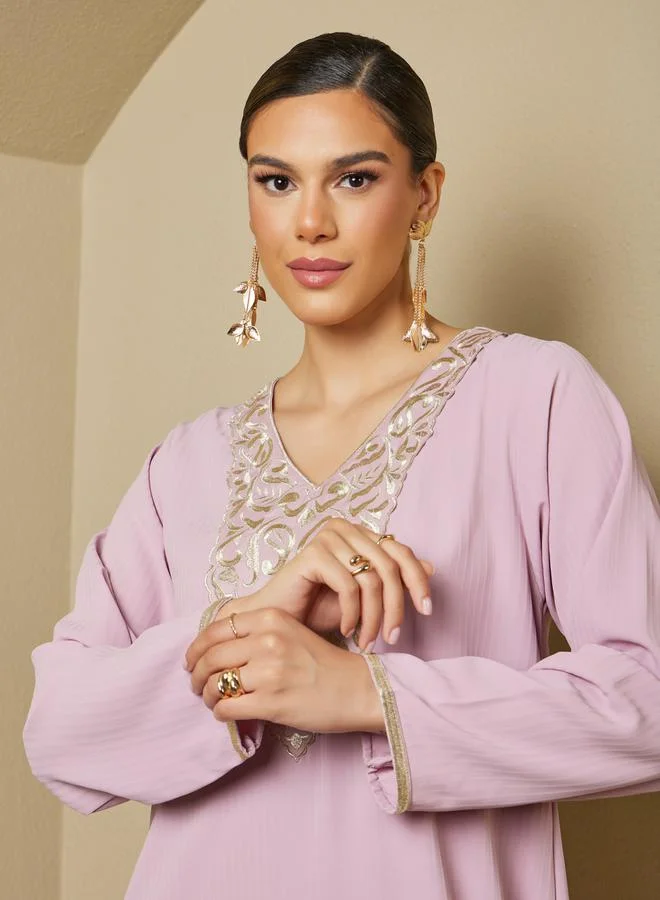 Styli Embroidered V Neck A-Line Jalabiya