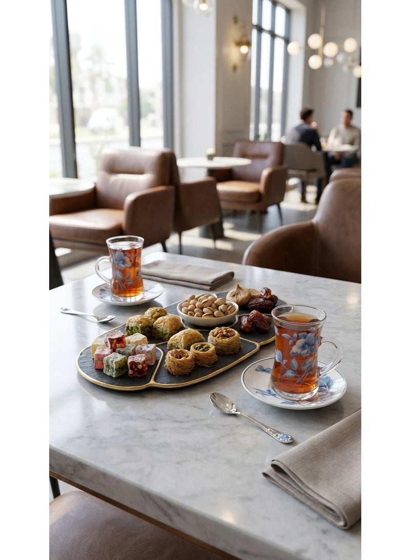 White & Blue Decorative Hospitality Set – Glass Cups, Ceramic Coffee Cups and Plates – 36 Pcs - Image 3