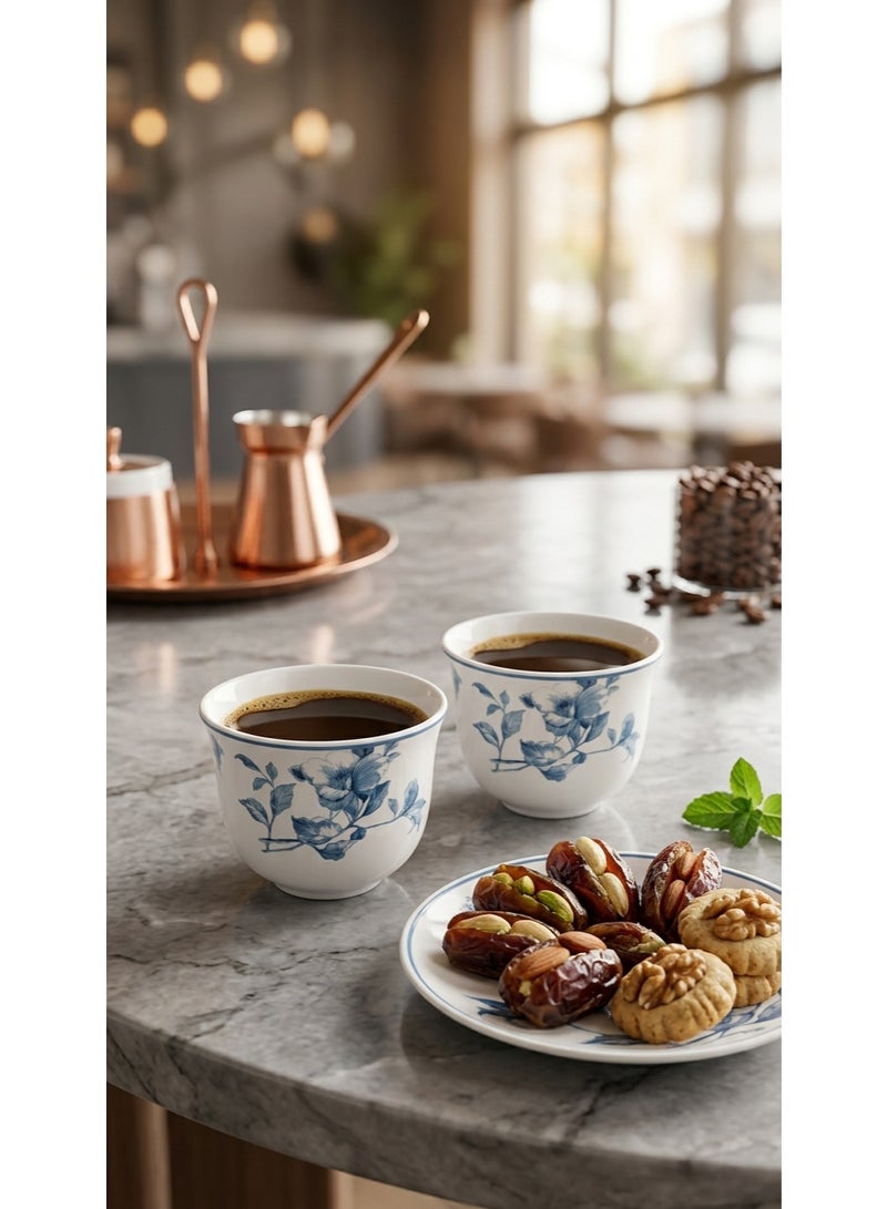 White & Blue Decorative Hospitality Set – Glass Cups, Ceramic Coffee Cups and Plates – 36 Pcs - Image 2