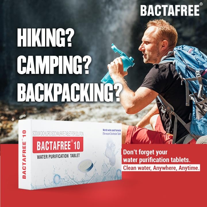 Bactafree Outdoor Travels Water Purification Tablets, 150 Tablet - Emergency Use, Tablet for Water Pot Bottle Camping Travelling Trekking Hiking - Each Tablet Purifies Upto 10 liters Water - Image 2