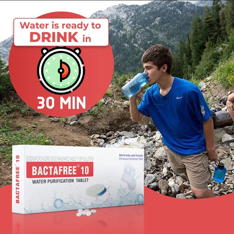 Bactafree Outdoor Travels Water Purification Tablets, 150 Tablet - Emergency Use, Tablet for Water Pot Bottle Camping Travelling Trekking Hiking - Each Tablet Purifies Upto 10 liters Water - Image 3