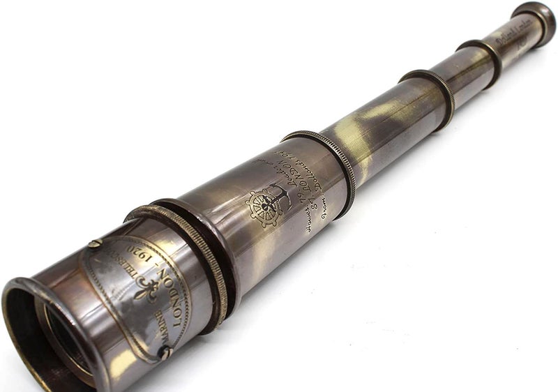 OCEAN REPLICAS 1920 Brass Maritime Vintage Telescope – Handheld Pirate Spyglass with Authentic Pure Leather Case – Nautical Monocular for Collectors, Hiking, Gift Décor – 15” Expandable - Image 2