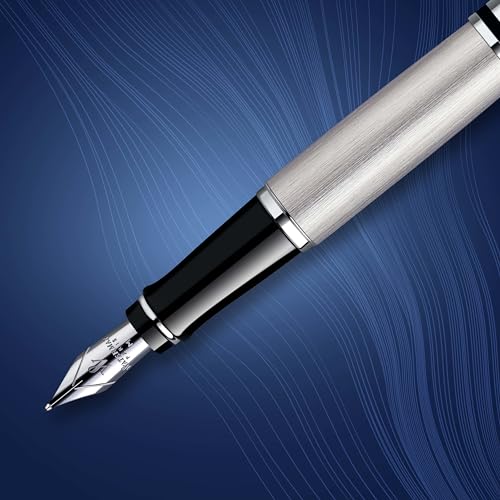 Waterman Expert Fountain Pen, Stainless Steel with Chrome Trim, Medium Nib with Blue Ink Cartridge, Gift Box - Image 4