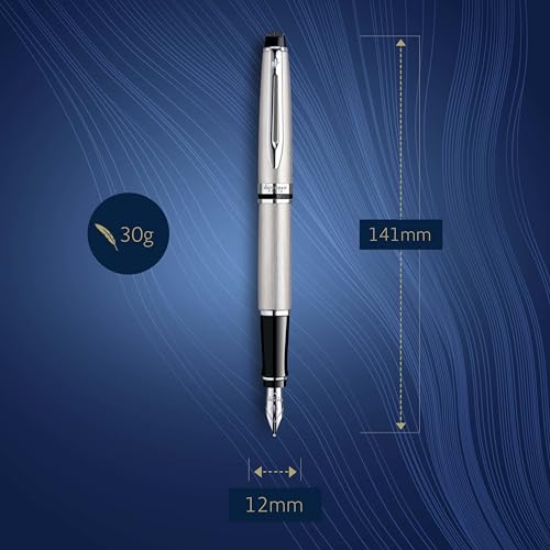 Waterman Expert Fountain Pen, Stainless Steel with Chrome Trim, Medium Nib with Blue Ink Cartridge, Gift Box - Image 3
