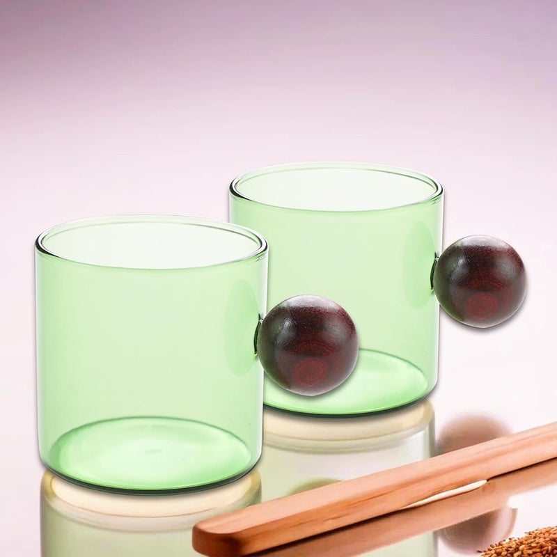 UMAI Borosilicate Glass Coffee Mug with Wooden Handle Tea Cups Set of 2 120ml Each High Heat Resistance Microwave and Dishwasher Safe Ideal Gifts for FriendsFamilyCouples Green - Image 1