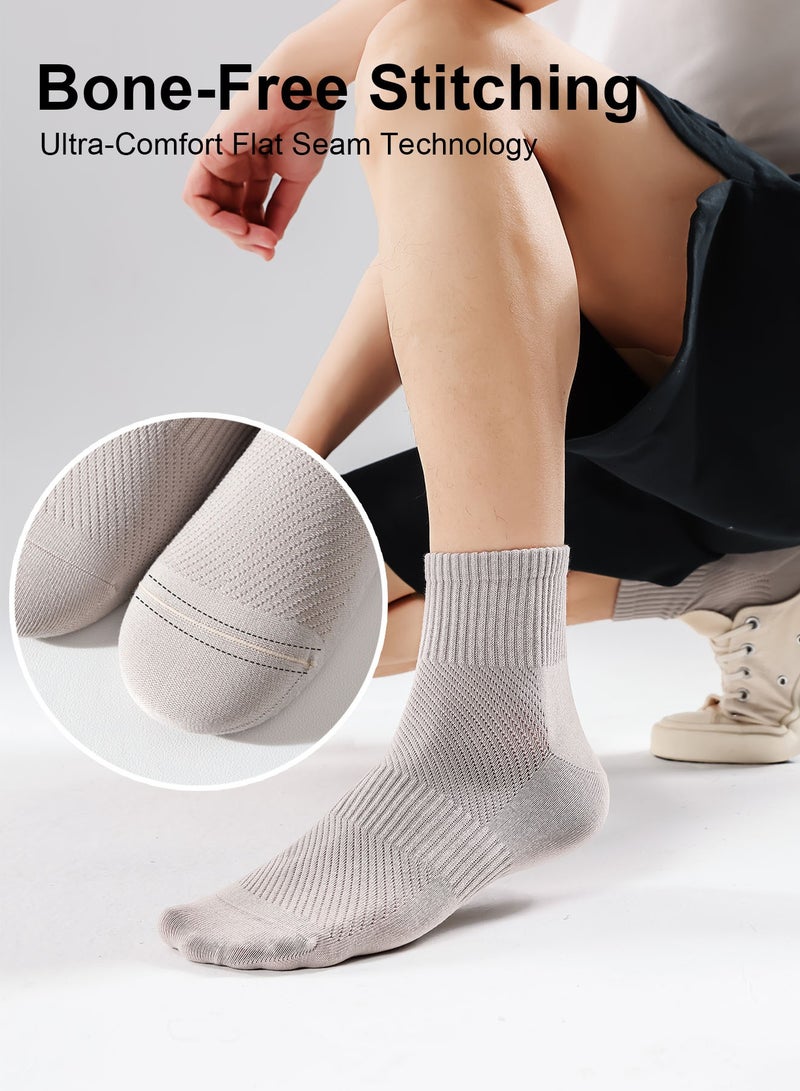 infino جوارب رجالية قطنية متوسطة بمقاس 10A مضادة للبكتيريا وذات تهوية - 95% قطن، بدون خياطة للأصابع (5 أزواج، ألوان متنوعة) - Image 2