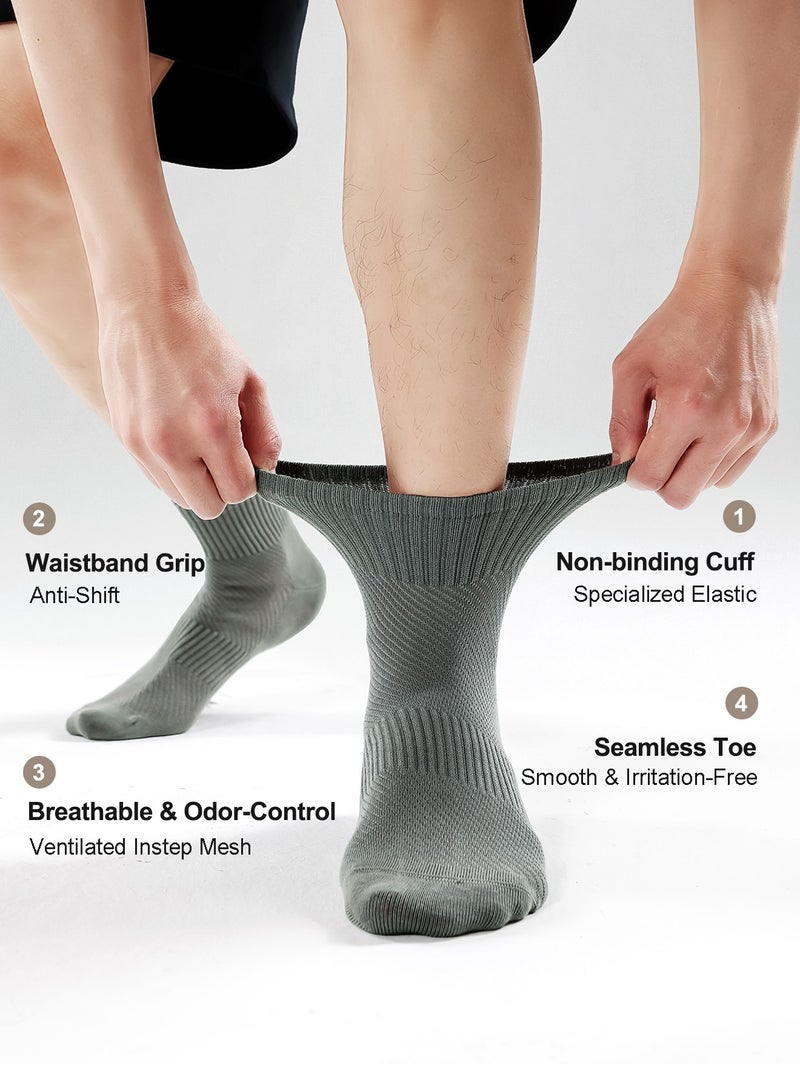 infino جوارب رجالية قطنية متوسطة بمقاس 10A مضادة للبكتيريا وذات تهوية - 95% قطن، بدون خياطة للأصابع (5 أزواج، ألوان متنوعة) - Image 3