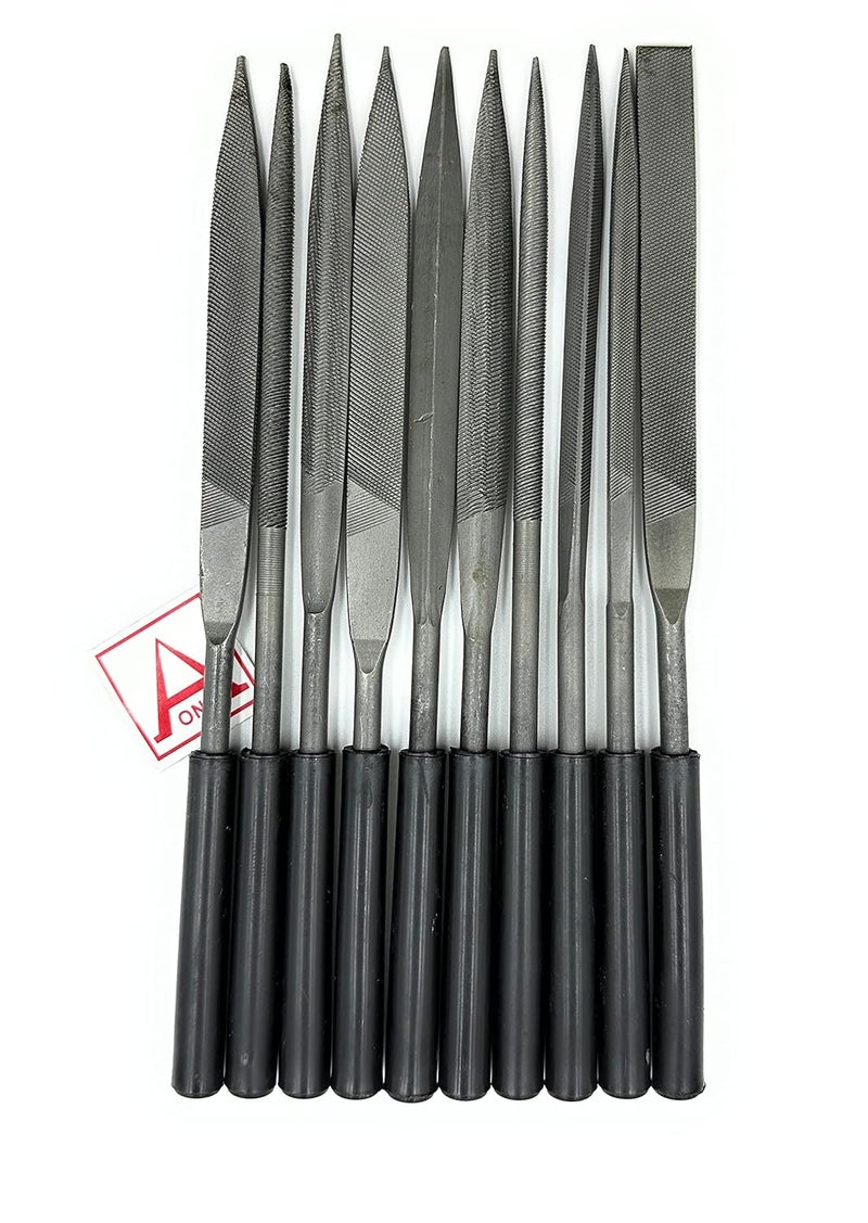 Aone File Set 18cm x 10pc with Grip Multipurpose for Filing, Shaping, Grinding on Gold, Silver, Soft Metal, Wood, Plastic,etc for Jewellery Making, Watchmaking, Model Making & Hobby Crafts DIY - Image 1