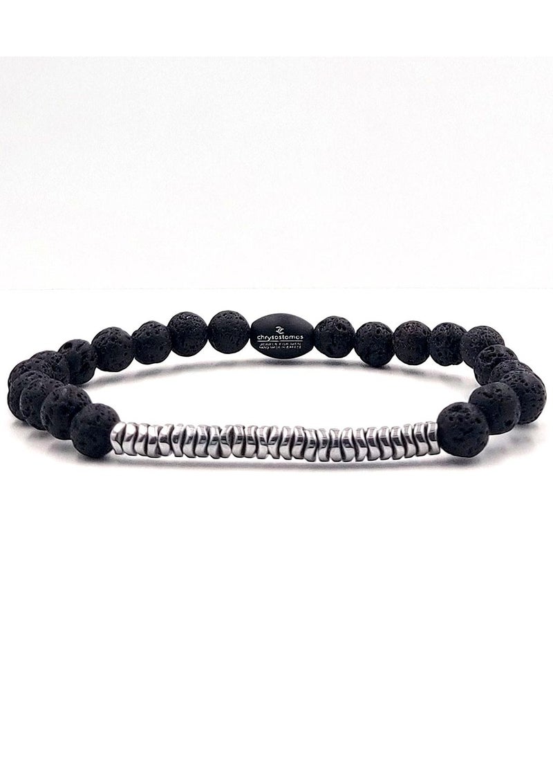 Handmade Beaded Bracelet for Men with Lava Stone and Hematite