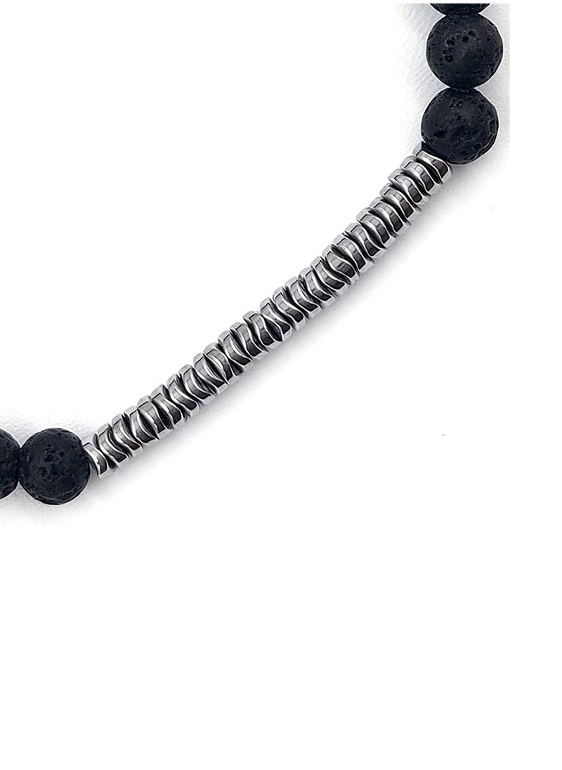 Handmade Beaded Bracelet for Men with Lava Stone and Hematite
