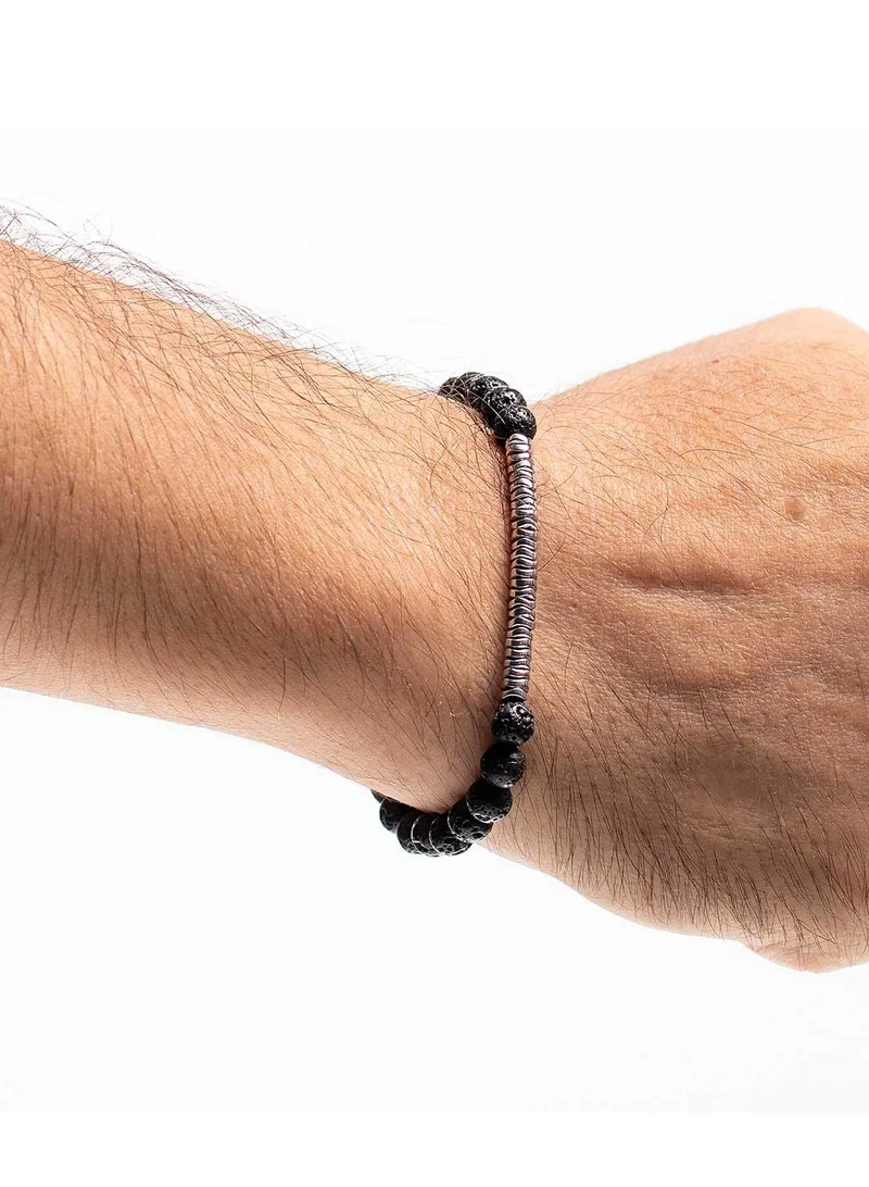 CHRYSOSTOMOS Handmade Beaded Bracelet for Men with Lava Stone and Hematite