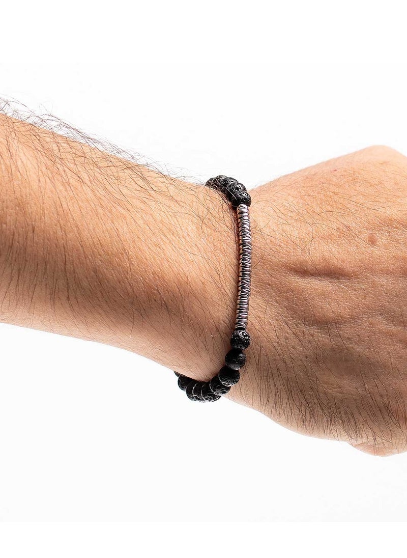 Handmade Beaded Bracelet for Men with Lava Stone and Hematite