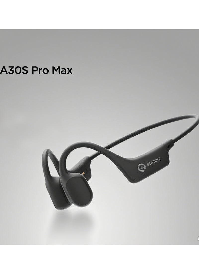 ساناج Sanag A30S Pro Max 32G Wireless Earphones Air Conduction Headphones Bluetooth 5.0 with Mic,Titanium Lightweight,Waterproof,Music Answer Phone Call for Running Hiking Driving Cycling, Black