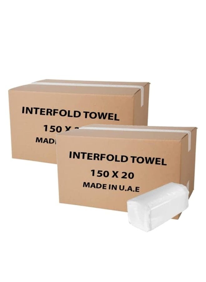 Alfalah 150-Sheet Interfold Tissue Hand Towel - Embossed-1 PLY-20 Packets 150x40 = 6000 Sheets - Image 1