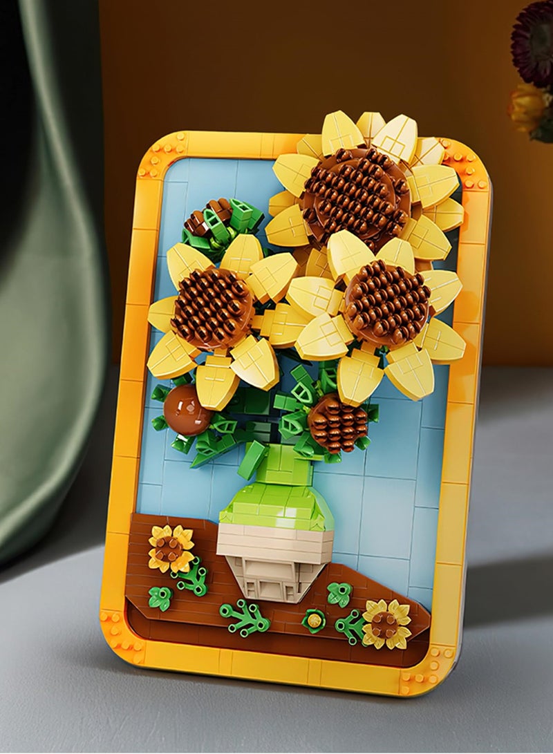 Vincent Van Gogh Sunflower Painting Building Block Kit, 871 Pieces, 3D Famous Art Micro Mini Set for Adults, Home Decor Model Toy, Not Compatible with Lego - Image 2