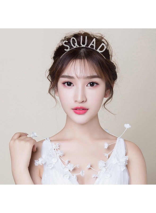 DAXI Bride Squad Headbands Rhinestone Bridal Shower Tiaras Bachelorette Party Crowns Bridesmaids Accessories (Silver) - Image 3