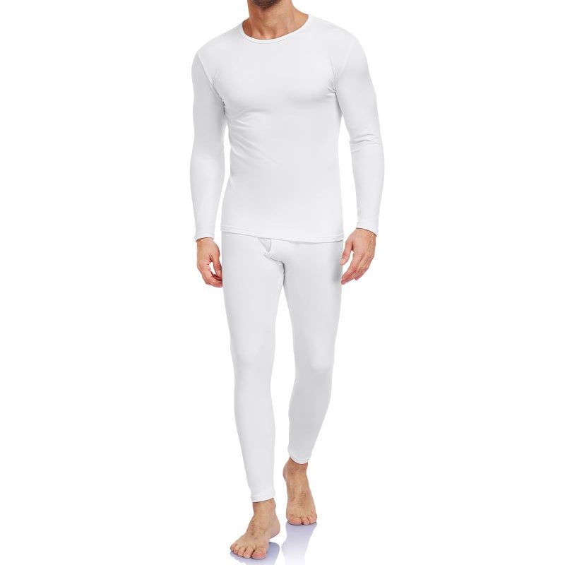 WEERTI Thermal Underwear for Men Long Johns with Fleece Lined Base Layer Men Cold Weather Top Bottom White