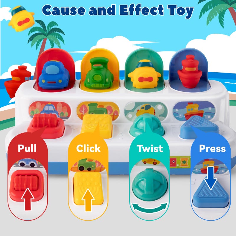 Tovol Zerky Interactive Cause & Effect Pop Up Vehicle Toys for Toddlers 1-3 Years, Sensory Montessori Toys for Infants 8-12 Months, Fun Hide and Seek Play for Boy Girl - Image 3