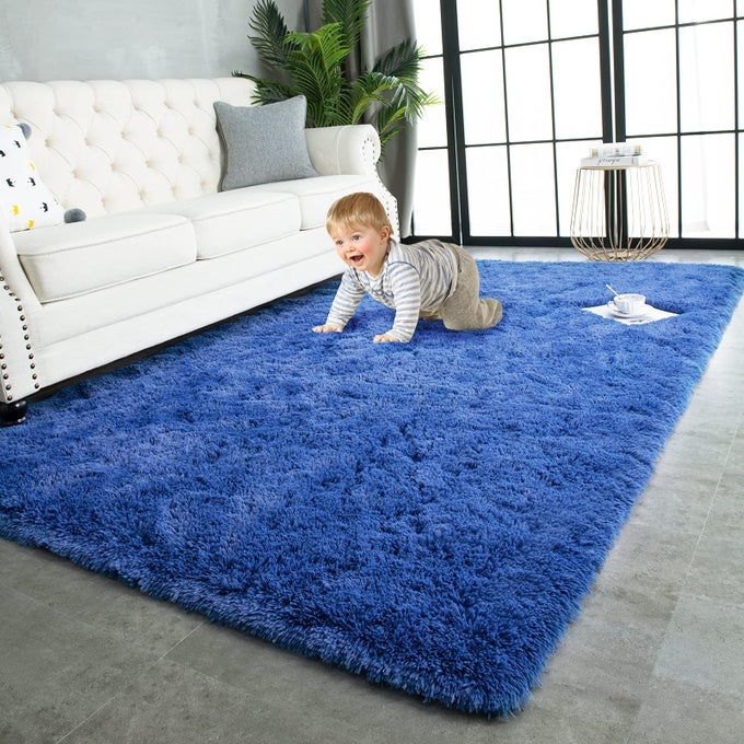 SUPER SOFT SHAGGY RUGS FLUFFY CARPETS 5X8 FEET INDOOR MODERN PLUSH AREA RUGS FOR LIVING ROOM BEDROOM KIDS ROOM NURSERY HOME DECOR UPGRADE ANTISKID RECTANGULAR FUZZY RUG INDIGO