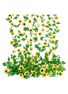 KASTWAVE Artificial Sunflower Garlands, 8Pcs 62FT Silk Yellow Sunflower Vines with Green Leaves Sunflower Garland, for Room Decor Party, Hanging Sunflower Garlands Floral for Wedding Party Home Décor  - Image 1