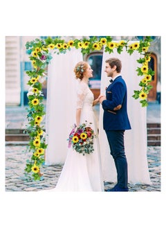KASTWAVE Artificial Sunflower Garlands, 8Pcs 62FT Silk Yellow Sunflower Vines with Green Leaves Sunflower Garland, for Room Decor Party, Hanging Sunflower Garlands Floral for Wedding Party Home Décor  - Image 2