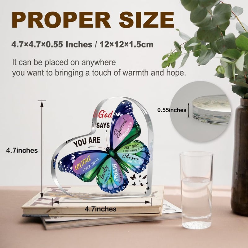YAANUNULU Christian Gifts for Women Spiritual Gifts Butterfly Inspirational Gifts for Friends Mom Coworker Sister Birthday Inspiration Religious Gifts Christian Decorative Signs Plaques - blue butterfly - Image 2
