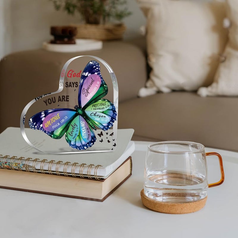 YAANUNULU Christian Gifts for Women Spiritual Gifts Butterfly Inspirational Gifts for Friends Mom Coworker Sister Birthday Inspiration Religious Gifts Christian Decorative Signs Plaques - blue butterfly - Image 3