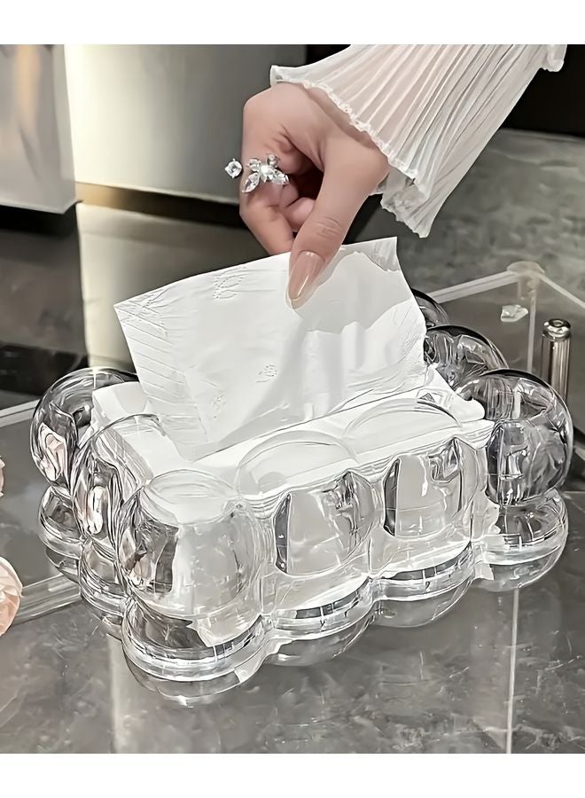 Grey Modern Clear Tissue Box With Built In Storage Shelf - Image 2