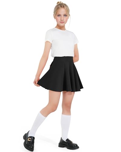 BOOPH Kids Girls Skirt Casual Mini Flare Plain Pleated Skater Uniform Skirts 10-11 Years Black - Image 3