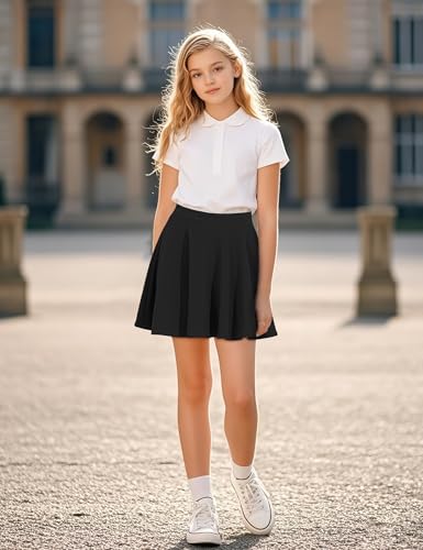 BOOPH Kids Girls Skirt Casual Mini Flare Plain Pleated Skater Uniform Skirts 10-11 Years Black - Image 5