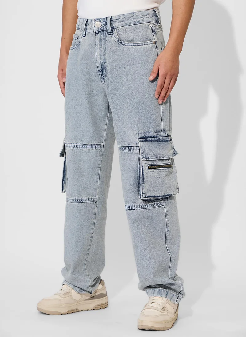 The Souled Store  The Souled Store Men Denims Arctic Solid Oversized Cargo Jeans for Men | Best Price UAE