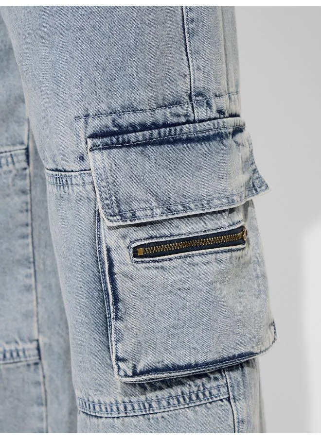 The Souled Store Light Blue The Souled Store Men Arctic Solid Baggy Cargo Denims for Men | Best Price UAE