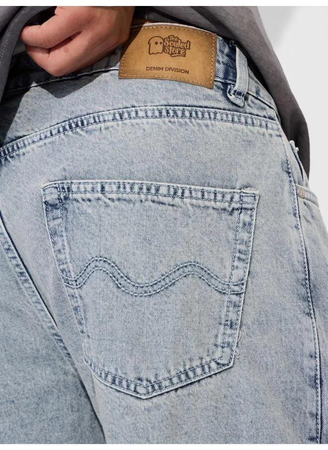 The Souled Store Light Blue The Souled Store Men Arctic Solid Baggy Cargo Denims for Men | Best Price UAE