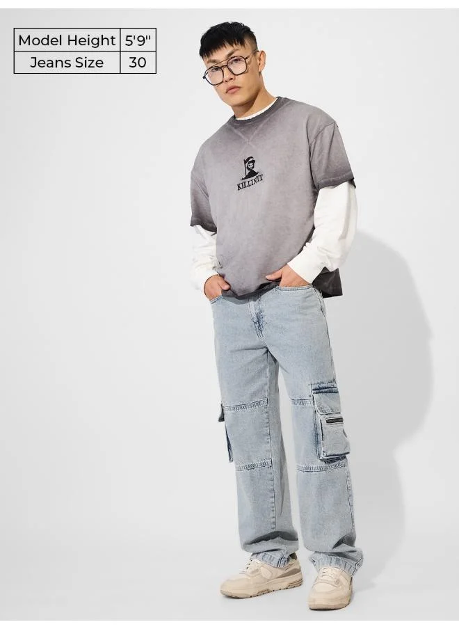 The Souled Store Light Blue The Souled Store Men Arctic Solid Baggy Cargo Denims for Men | Best Price UAE