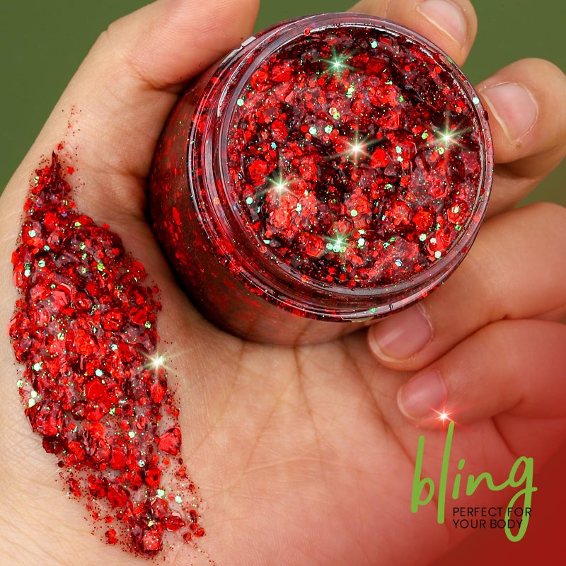 Teenitor Body Glitter, Red Body Glitter Gel, Hair Glitter, Face Glitter, 80g/2.8oz Red Glitter Gel for Face, Makeup, Hair, Eye - Image 3