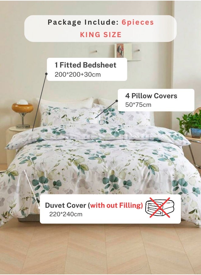 LUNA Home - King Size 6 Pieces, Green Leaves Design Bedding set - Image 1