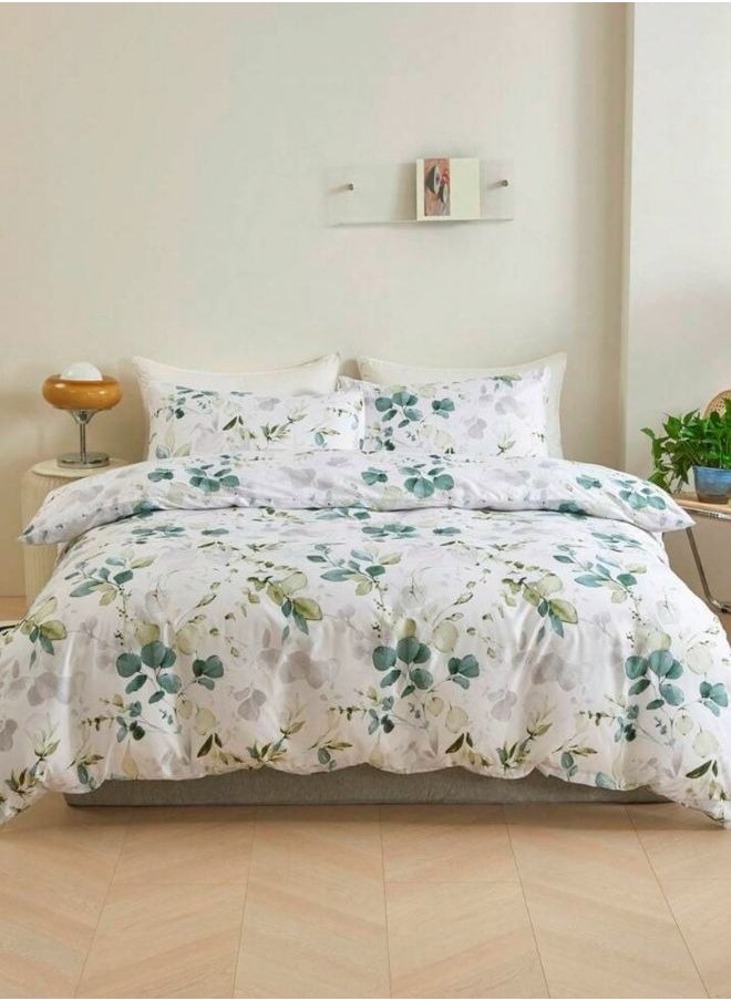 LUNA Home King Size 6 Pieces, Green Leaves Design Bedding set 